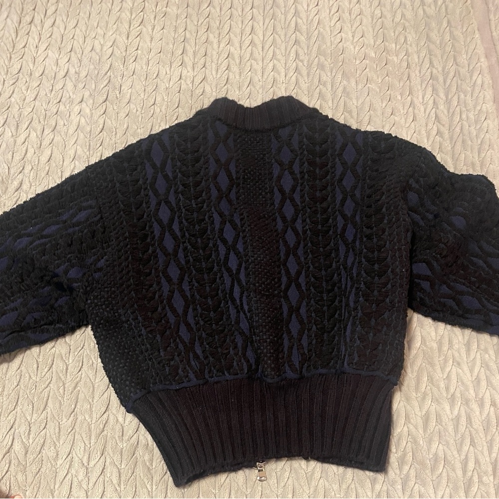 3.1 Phillip Lim Black and Navy Textured Bomber Jacket - Picture 5 of 14